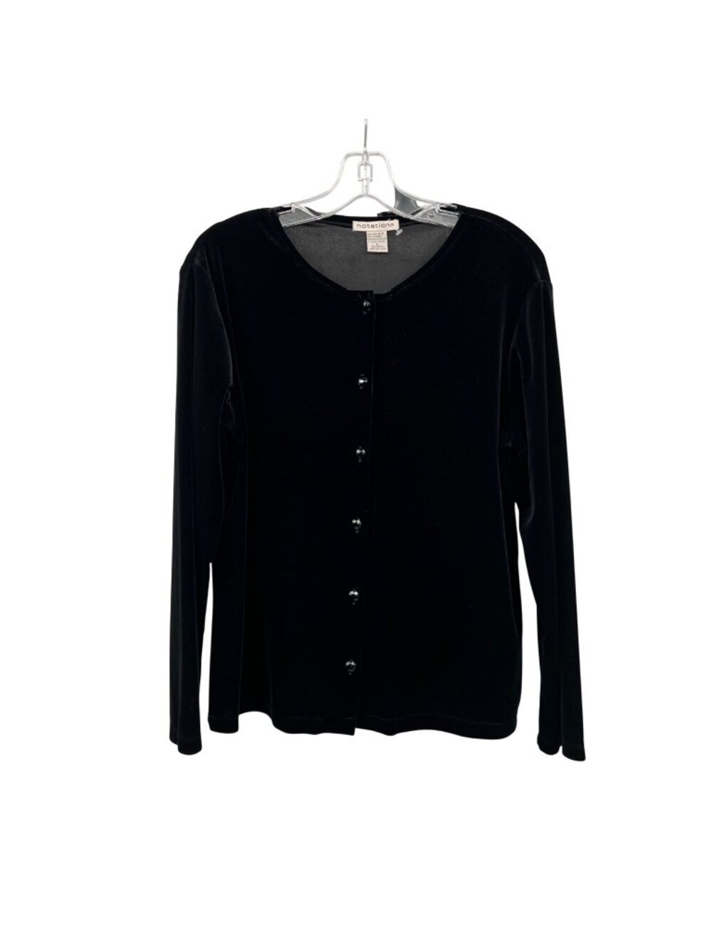 Notations Womens Velour Button Up Top Long Sleeve Black Size Large